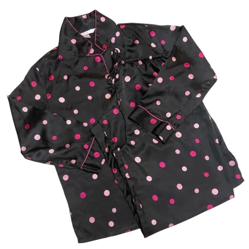 Victoria's Secret 2 PC Black Pajamas PJs Top Pants Pink Polka Dots Size Small